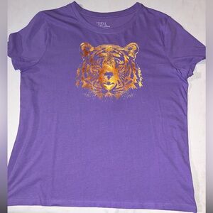Time and Tru Purple Tee with Tiger Graphic